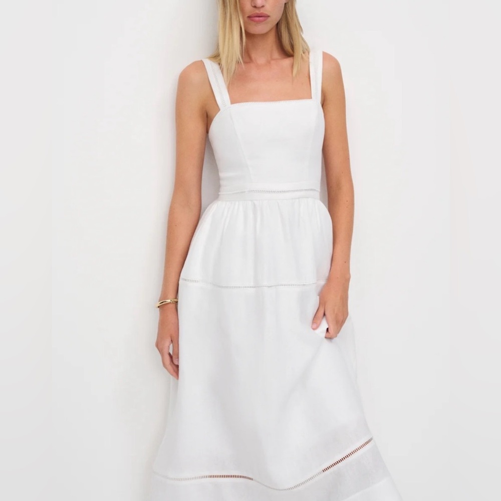 NWOT Reformation Everett Linen Midi Dress White A-Line Summer Vacation 8 Bridal - Picture 3 of 11